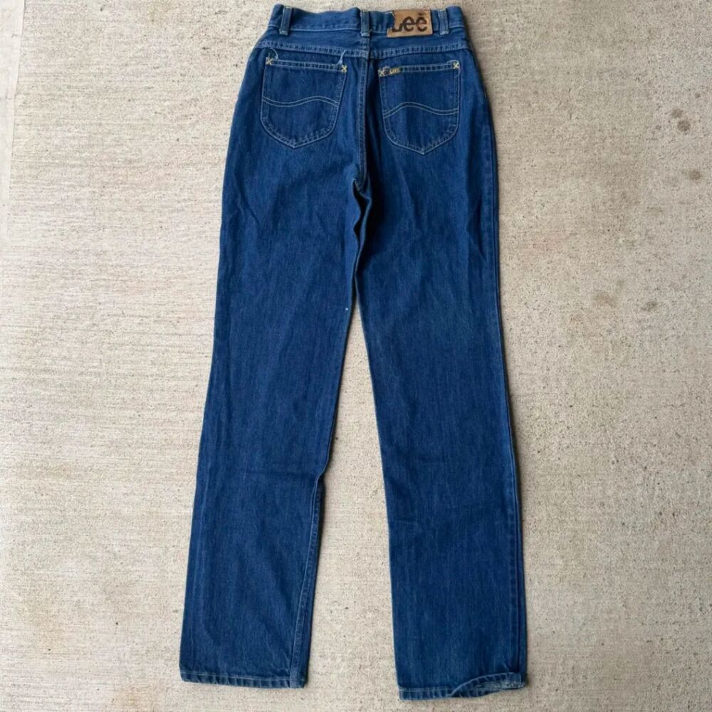 Vtg 70s Lee Riders High Waisted Jeans Talon 42 Union Made Dark Wash Denim